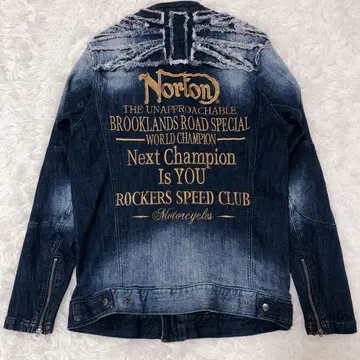 노턴 자수 바이커 바이크 데님 자켓 G 자켓 블루