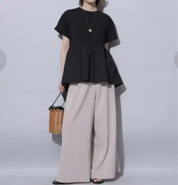 성인 리본 페플럼 티셔츠 블랙 새상품 아르페쥬 스토리 T셔츠