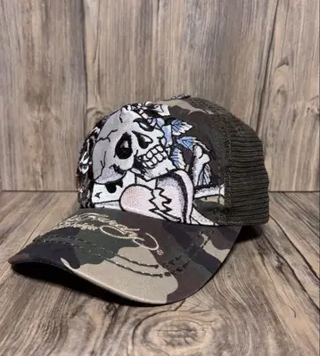 Ed Hardy 카모플라쥬 스컬 장미 캡