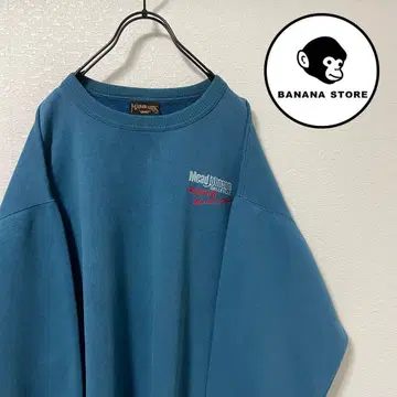 90s 빈티지 맨투맨 인디고 블루 원포인트 자수
