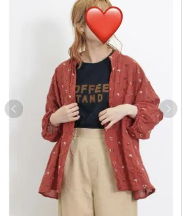 사만사 모스모스 미니 꽃무늬 총 자수 밴드 카라 블라우스 브라운 계열