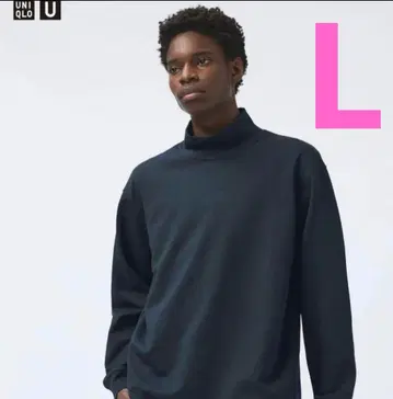 유니클로 유 브러쉬드 모크넥 T셔츠 L 사이즈 네이비