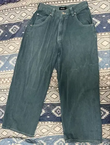 XLARGE 와이드 데님 팬츠 청록색