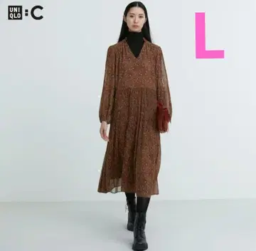 UNIQLO:C 쉬폰 플리츠 원피스 긴팔 L 사이즈 유니클로c 새상품