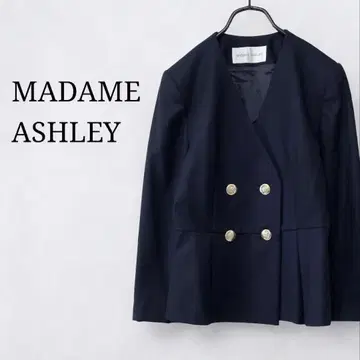 MADAME ASHLEY 노카라 자켓 골드 버튼 울 100% 큐프라