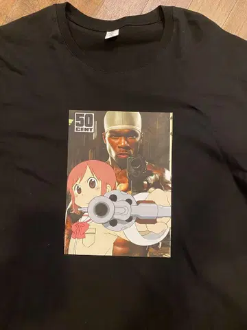 50 Cent 일상 아이오이 유코 윳코 애니메이션 프린트 T셔츠 블랙