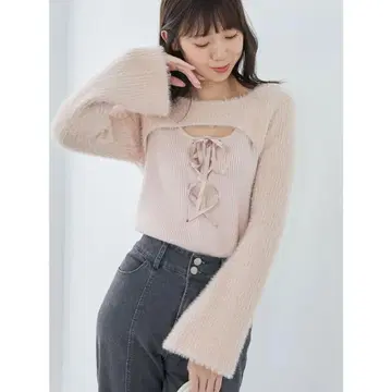 MAJESTIC LEGON 데콜테 오픈 레이스업 니트