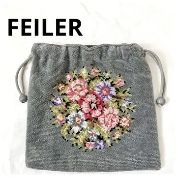 컨디션 최상 페이러 FEILER 꽃무늬 자수 복조리백 그레이 소품함