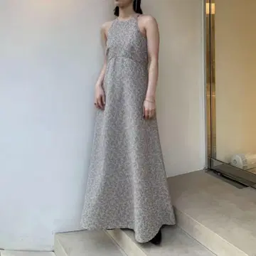 louren 플라워 자카드 플레어 드레스