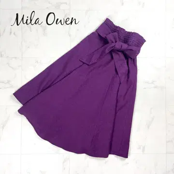 미라 오웬 울 혼방 허리 리본 롱 플레어 스커트 보라색 1*ZC604