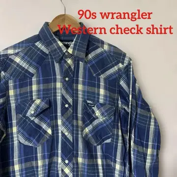90s wrangler USA제 랭글러 60mw 체크 셔츠 블루