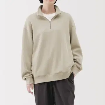 무인양품 이중 편직 하프 지퍼 풀오버 신사 L 사이즈 샌드 베이지
