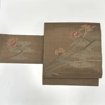 나고야 오비 상량 자수 브라운 꽃 so081