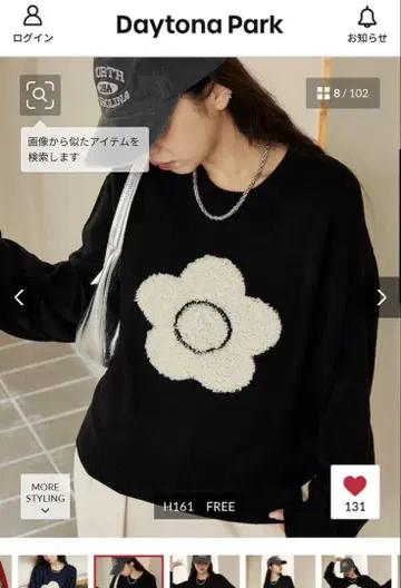 MARY QUANT 플라워 모티브 아트 재규어 니트 니트 스웨터