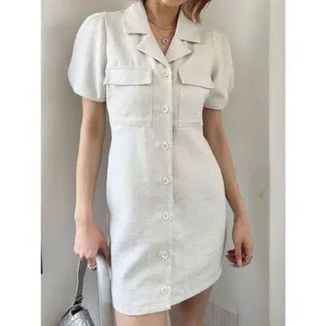 EMODA 오픈 포켓 셔츠 원피스 미니 원피스 반팔 카라 부착