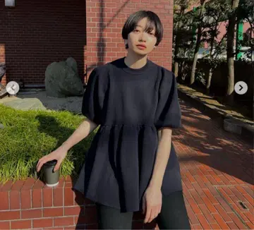 CLANE BALLOON SLEEVE GATHER KNIT TOPS
