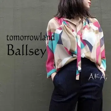 컨디션 최상 Ballsey 보르지 쉬폰 프린트 보타이 리본 블라우스