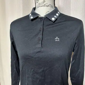 먼싱웨어 시마 준코 피케 셔츠 긴팔 도트 블랙