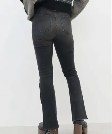 EVRIS 빈티지 스트레치 플레어 데님 팬츠 블랙