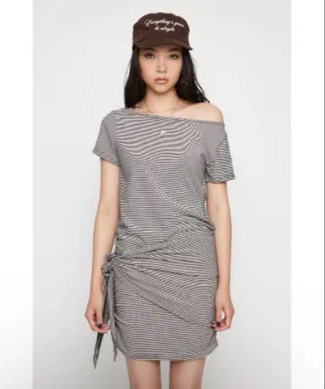 LAGUA GEM 보더 미니 원피스 화이트 S