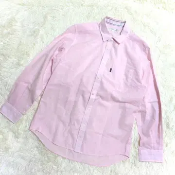 골든 베어 셔츠(L) 코튼 린넨 핑크 가슴 포켓 긴팔 신사