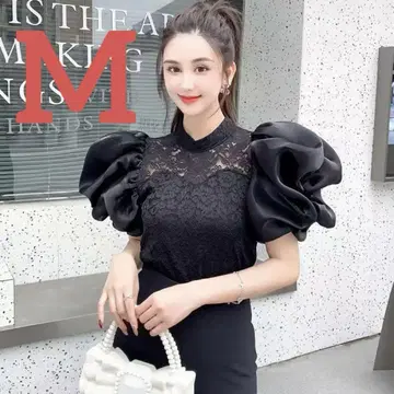 볼륨 슬리브 블랙 상의 M 사이즈