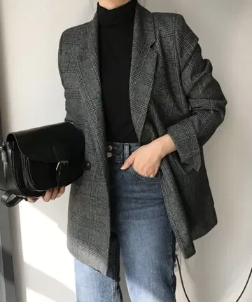 DAY CLOSET 소매 슬릿 글렌체크 테일러드 자켓