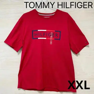 타미힐피거 T셔츠 XXL 반팔 프린트 로고 남성용 면 레드