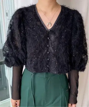 BRUSHED LACE VOLUME SLEEVE BLOUSE 블랙 M