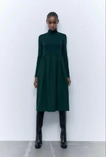 ZARA 자라 대비 원피스 하이넥 긴팔 다크 그린 M 가을/겨울