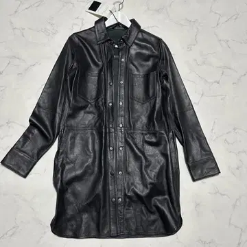 미사용품 자라 ZARA 리얼 가죽 롱 셔츠 자켓 블랙 양가죽 S