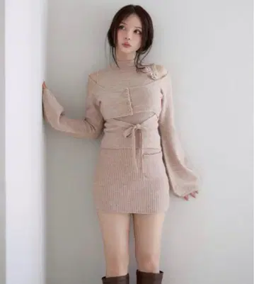 Flower knit set up pink andmary