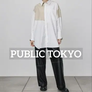PUBLIC TOKYO 정가 17,600엔 바이컬러 오버 셔츠 화이트
