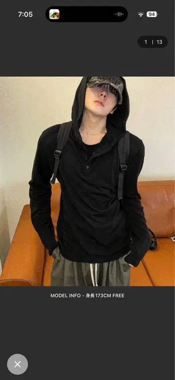 cosyharu 헨리넥 후드 부착 롱 슬리브 티셔츠