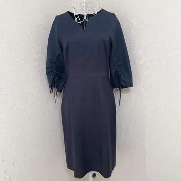 ANAYI 아나이 소매 개더 리본 원피스 네이비