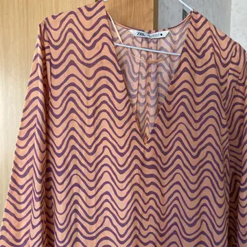 ZARA 긴팔 오렌지 보라색 파도 무늬 드레스