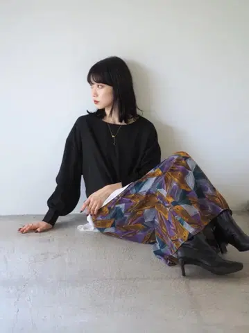 Lumie 레트로 프린트 타이트 스커트 Lumie 롱 스커트 퍼플