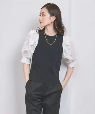 유나이티드 애로우즈 자카드 콤비 퍼프 슬리브 니트