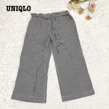 s.972 [유니클로] 와이드 팬츠 깅엄 체크 포켓 있음 끈 벨트
