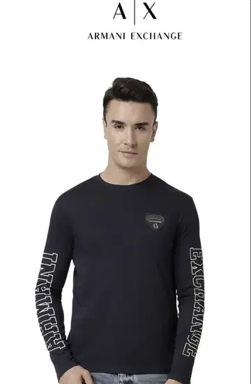Armani Exchange 블랙 롱 슬리브 T셔츠