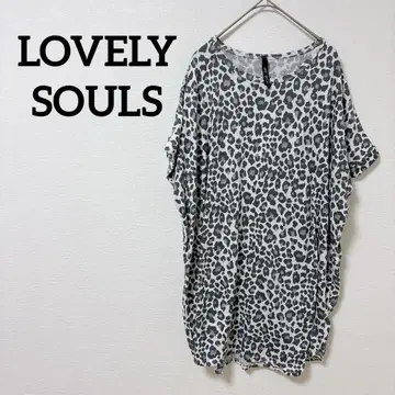 LOVELY SOULS 레오파드 무늬 반팔 튜닉 미니 원피스 레오파드