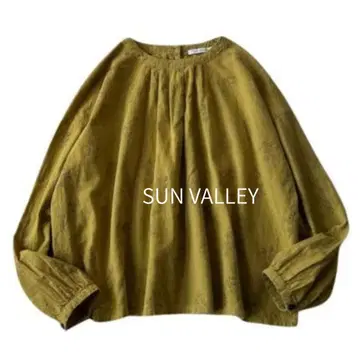 SUN VALLEY 마 혼방 블라우스 상의 보태니컬 무늬 내추럴