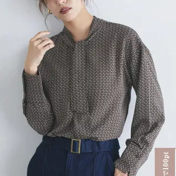 Pierrot 기하학 패턴 타이 블라우스 블랙
