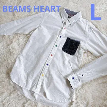 BEAMSHEART L 긴팔 화이트 셔츠 블라우스 컬러풀 버튼 화이트
