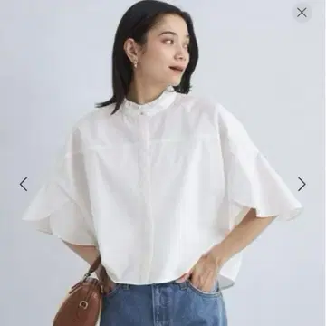 플레어 슬리브 크롭 셔츠 머신 워셔블 UV 컷