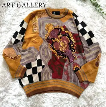아트 갤러리 핸드메이드 와펜 패치워크 자수 이종 소재 스웨터