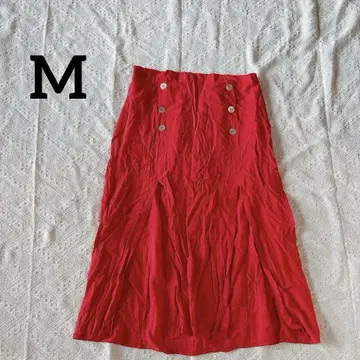 [ M ] 빨간색 오렌지 플레어 스커트 미디 스커트 슬릿 있음
