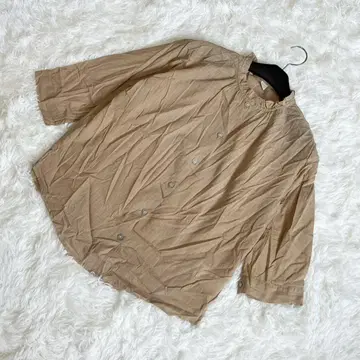 내추럴 코튼 셔츠 개더 칼라 7분 소매 루즈핏 내추럴