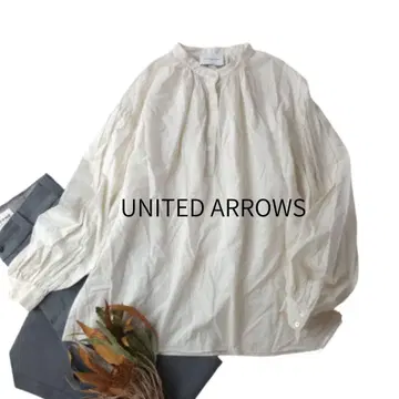 UNITED ARROWS 노카라 개더 블라우스 셔츠 아이보리