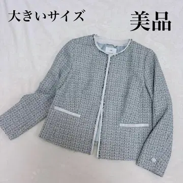 [새상품급] 23구 노카라 자켓 트위드 라메 화이트 x 블루 계열